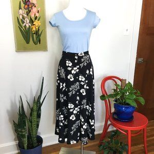 Vintage 80's/90's Black Floral Button Up Skirt